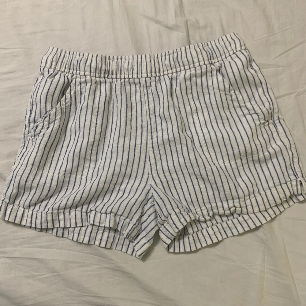 Unbranded Linen Blend Shorts Womens XL White Blue Stripe Elastic Waist 831927-01
